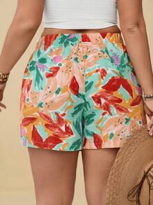 Travachic Große Größen Damen Wrap Shorts mit Blumen- und Pflanzen Muster und Bindedetail, im bohemien Stil mit locker geschnittener Passform, ideal für den Strandurlaub, Outfits für den Valentinstag und Sommer