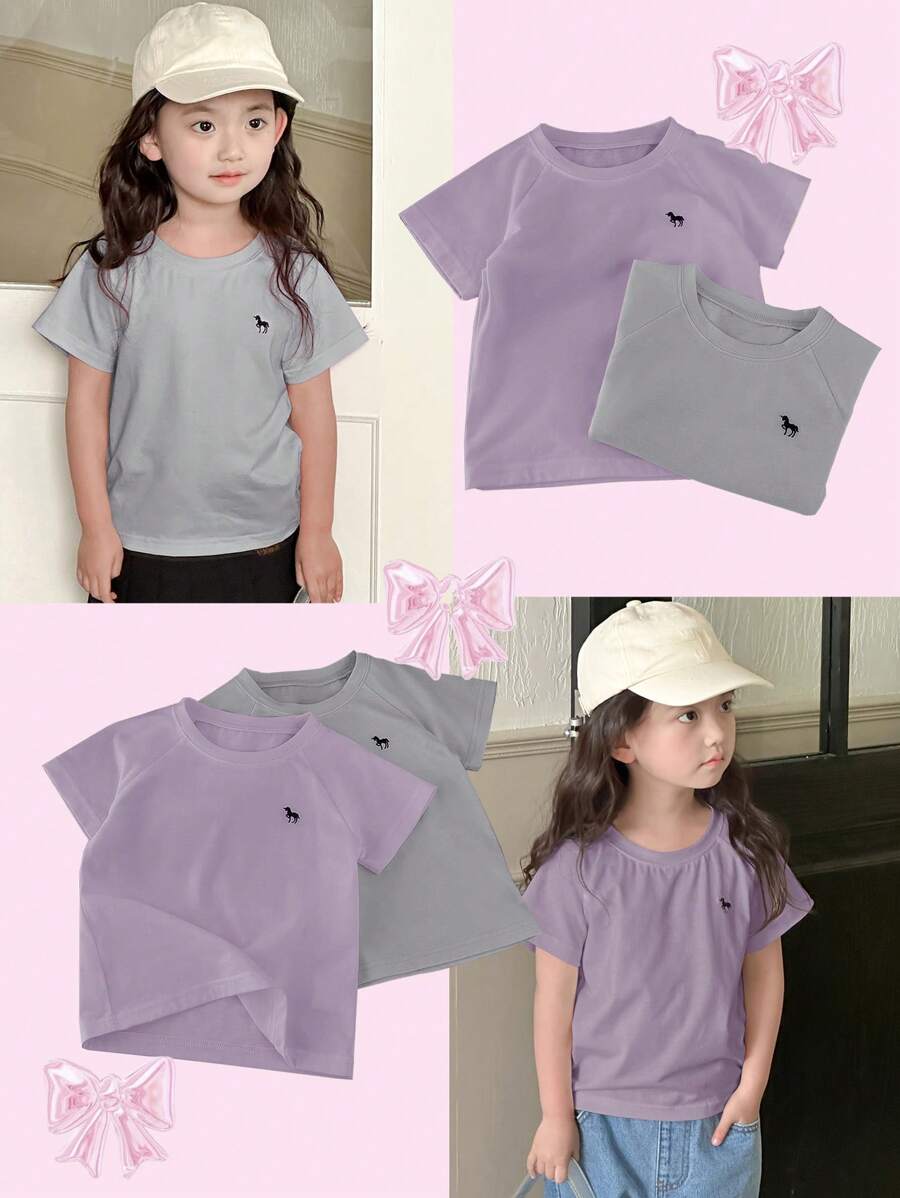 Dazy Kids Young Girl Fall Clothes Young Girl Round Neck Knitted Embroidery Graphic T-Shirt - Multicolor - View 1