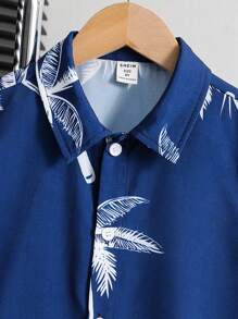 SHEIN Bộ 2 món áo sơ mi tay ngắn dệt cổ bẻ cho bé trai tuổi mới lớn và quần short - Màu xanh hải quân - Xem 4