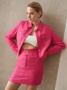 MOTF PREMIUM LINEN CASUAL LOOSE FIT SHORT JACKET, THIN WINDBREAKER FOR DAILY, VACATION - Hot Pink - View 1