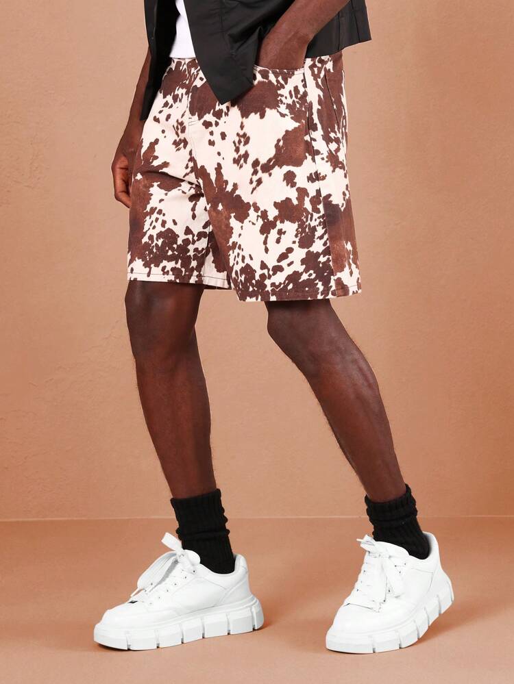 Luźne szerokie nogawki dżinsowe szorty z nadrukiem krowim