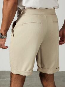 Manfinity Homme Men's Design Asymmetric Button Waistband, Pockets, Casual Daily Simple Suit Shorts - Apricot - View 2