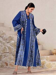 Al Najma Women's Turkish Style & Arabic Traditional Long Robe Kaftan Jalabiya Dress - Blue - View 3