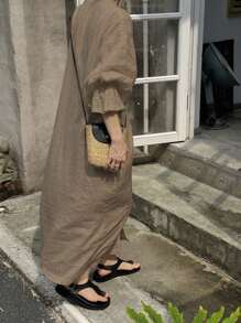 FRIFUL Women's Loose Fit Long Sleeve Flared Cuff Sheer Oversize Shirt Jacket, Dark Green, Spring/Summer,Ruffle - Dark Green - View 2