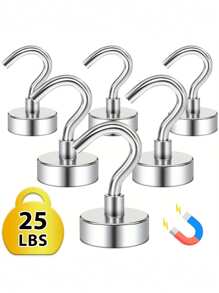 磁性挂钩，25 磅（约 11 千克）重型磁铁挂钩，适用于厨房、家庭、游轮、工作场所、办公室和车库，超强磁铁带挂钩，用于悬挂，金属磁性烧烤挂钩磁性挂钩，适用于冰箱、工具箱、储物柜 - 銀色 - 查看 1