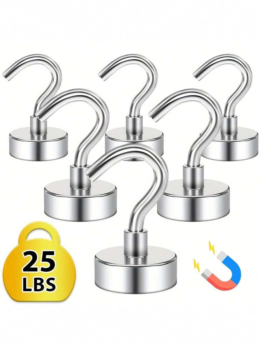 磁性挂钩，25 磅（约 11 千克）重型磁铁挂钩，适用于厨房、家庭、游轮、工作场所、办公室和车库，超强磁铁带挂钩，用于悬挂，金属磁性烧烤挂钩磁性挂钩，适用于冰箱、工具箱、储物柜 - 銀色 - 查看 1