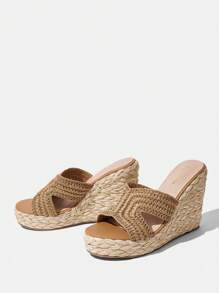 Styleloop Women's Woven Rope Platform Wedge Sandals, Vacation Style BOHO Chic Retro American Western Music Festival Party Outfit - Brown - View 5