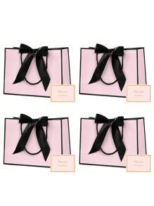 SHEIN 4Pcs Gift Bags, Wedding Bride Present Bag Gift Wrapping Bag With Cards Gift Bag For Birthday Wedding Party Mother's Day 28x10x20cm,Christmas,Wedding,Back To School