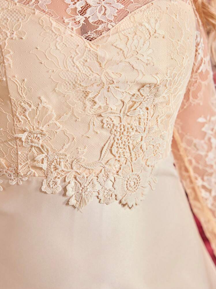 SHEIN Belle Plus Size Champagne Gold Lace Applique Elegant Bridesmaid Dress  | SHEIN