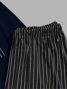 RueChic Men Striped Pants Striped Pocket Regular Longsleeve Homewear Set - Navy Blue - View 5