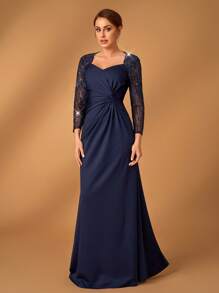 Serin 优雅蕾丝钩针透明长袖针织迷你连衣裙，带褶皱下摆，适合婚礼、派对、度假、舞会、新娘母亲晚礼服