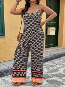SHEIN LUNE Plus Size Women's Bohemian Style Printed Strappy Jumpsuit, Spring/Summer - Multicolor - View 4