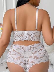 2pcs Plus Size Women Lace Lingerie Set