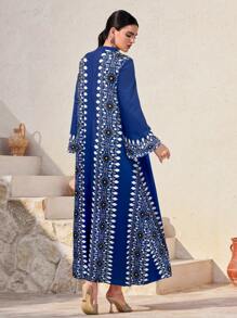 Al Najma Women's Turkish Style & Arabic Traditional Long Robe Kaftan Jalabiya Dress - Blue - View 2