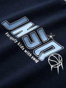 JNSQ 返校服，青少年女孩和男孩运动服，儿童秋冬运动长袖 T 恤，儿童圆领撞色反光带趣味字母印花长袖 T 恤，适合秋冬日常穿着、户外活动、度假、街头风格、派对和休闲 - 彩色 - 查看 10