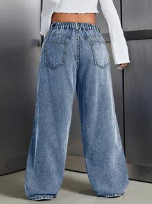 SHEIN ICON Plus Size Dames Losse Pasvorm Zak Wijde Pijp Casual Veelzijdige Jeans