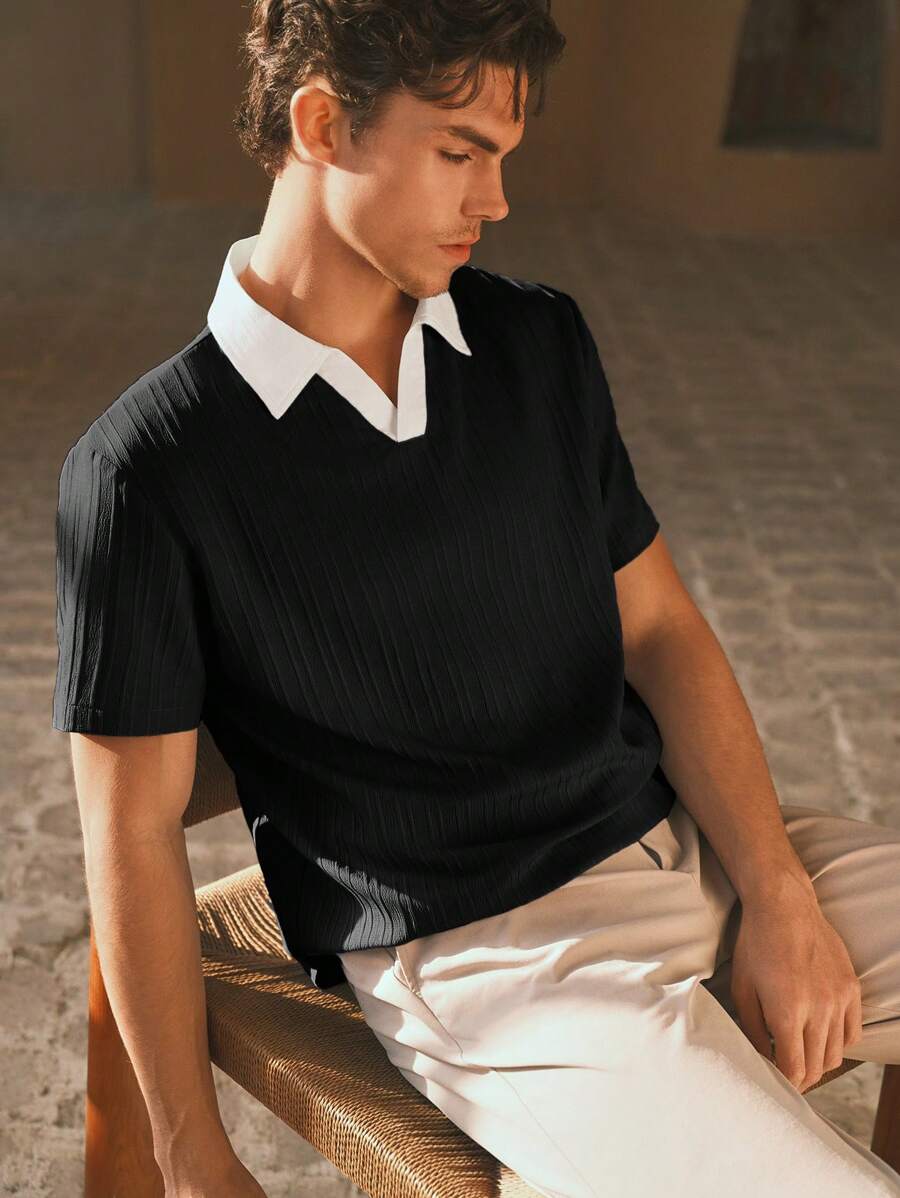 HIMLAND Men's Woven Casual Loose Fit Short Sleeve Polo Shirt, Old Money