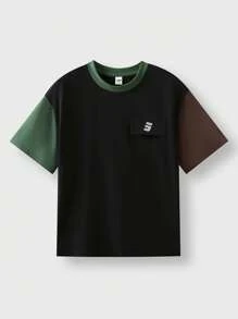 Tween-Mädchen Lässiges, sportliches Kurzarm-T-Shirt, Rundhalsausschnitt, Patchwork, Kontrastfarbe, lustiges T-Shirt mit Buchstabendruck, geeignet für den Alltag im Frühherbst, Outdoor-Aktivitäten, Urlaub, Streetstyle, Party und Lässig - Verschiedenfarbig - Übersicht 3