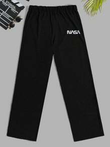 RueChic 2pcs Men's Comfortable Casual English Letter Print Pajama Set - Black - View 3