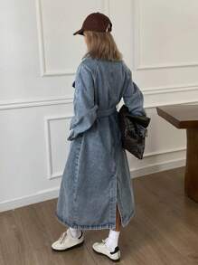 Livesso Women's Fashion Washed Double-Breasted Denim Jacket,Fall Clothes,Back To School Clothes