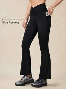 OutZeal Sweat Wicking Crossover No Front Seam Pocket Flare Pants - Black - View 4