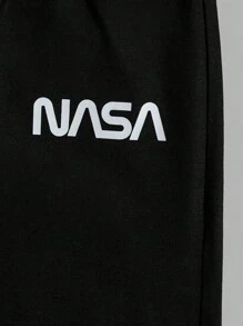 RueChic 2pcs Men's Comfortable Casual English Letter Print Pajama Set - Black - View 6