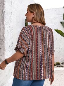 EMERY ROSE 1 pièce Chemise à col en V et manches courtes grande taille, minimaliste et pour l'été, les vacances, les concerts, Pâques, les concerts country, les tenues western, le style boho chic, l'été pour les femmes, tunique - Multicolore - Voir 2