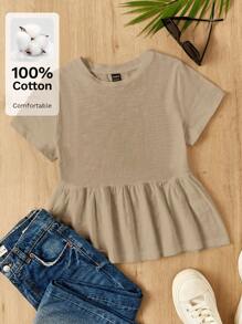 SHEIN EZwear 休闲简约咖啡棕色针织女式T恤 - 咖啡棕 - 查看 6