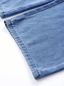 Teen Girl Casual New Fashionable Heart Embroidery Washed Straight-Leg Jeans,Holiday,Summer,Travel - Medium Wash - View 6