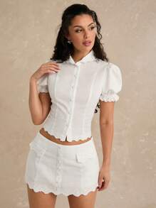 Enchnt 女士纯色简约款裙子，适合夏季 - 白色 - 查看 3