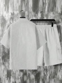 Manfinity Hypemode 2pcs Men's Casual Short Sleeve Polo Shirt And Shorts Set, Minimalist Design Suitable For Summer - Grey - View 2