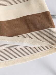 SHEIN 2pcs/Set Young Boy Kids Comfortable And Casual Daily Versatile Fashionable Cute Teddy Bear Embroidered Khaki Striped Round Neck Knitted Top T-Shirt And Shorts Set, Suitable For Daily Use, Sports, Outings, Campus, Gatherings, Festivals, Performances, Photography, Back To School Season - Khaki - View 9