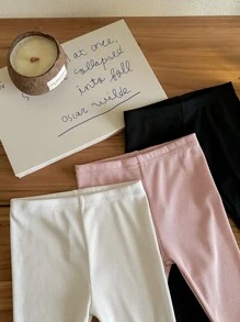 SHEIN LMoss Kids Baby Girl 3pcs Set Casual Knitted Elastic Waist Solid Color Pants, Versatile And Cute - Multicolor - View 4