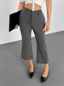 SHEIN EZwear Pantalon tissé gris casual et de ville pour femmes - Gris - Voir 4