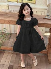 Dazy Kids 女童绣花连衣裙，年轻女孩秋季服装 - 黑色 - 查看 2