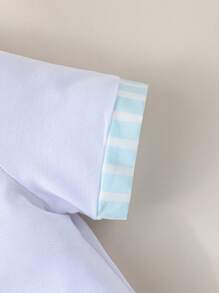 SHEIN Young Boy Boys' (Small) Casual Minimalist Striped Collar Short Sleeve POLO Shirt And Contrasting Color Shorts Set, Suitable For Summer