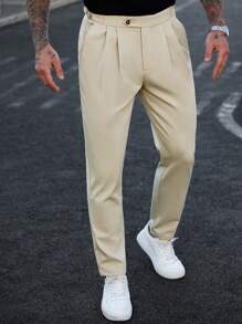 Manfinity CasualCool Men's Slim-Fit Solid Color Casual Suit Pants, Minimalist Style For Daily Wear Casual