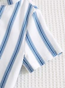 Cozy Pixies 2pcs Baby Boy Set: Colorful Striped Collar Short Sleeve Shirt & Solid Color Elastic Waist Shorts