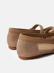 Styleloop Chaussures plates à bout rond pour femme, tige en maille tissée beige, design minimaliste à la mode, confortables et respirantes, fermeture auto-agrippante - Vert olive - Voir 7