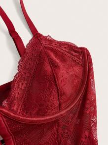 SHEIN ICON Váy chữ A thêu ren hình chữ W có dây cúp ngực viền ren trang trí - Màu Đỏ Sâu - Xem 3