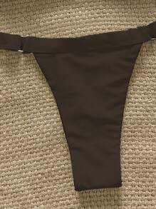 Swim Chiccia Bộ đồ bơi bikini 2 mảnh không dây màu trơn trang trí kim loại cho nữ mùa xuân, trang phục đi biển mùa hè tối giản - màu nâu - Xem 4