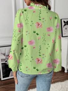 EMERY ROSE Women's Long Sleeve Frill Trim Floral Print Long Shirt Fall Cloth For Women - Multicolor - View 2