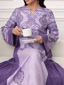 Al Najma Abito lungo a maniche lunghe con stampa patchwork, minimalista e alla moda, adatto per l'estate