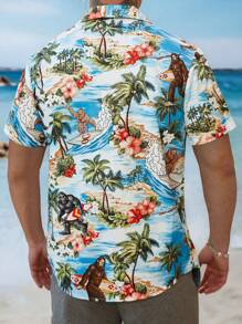 Manfinity RSRT Camisa casual de manga corta con estampado de palmeras tropicales para hombre
