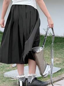 Dazy Kids Váy xếp ly trơn màu đơn giản đa năng cho bé gái tuổi mới lớn - màu đen - Xem 3