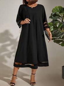 EMERY ROSE Plus Size Loose Mesh Splice Casual Dress Maxi Women Outfit - Black - View 6