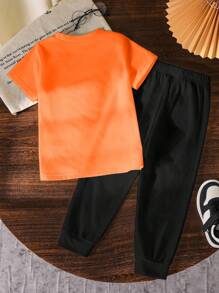 SHEIN Young Boy Car Print Short Sleeve Top & Pants Set - Black - View 7