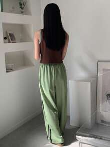 DAZY 2 件套青少年女孩字母印花吊带背心和短裤休闲套装，女孩夏季服装，返校服装 - 綠色 - 查看 4
