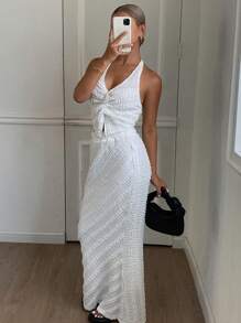 Livesso Women's Solid Color Textured Sleeveless Top And Long Midi Skirt, 2 Pieces Outfit Cruise Outfit For Women Short Sets For Women - White - View 9