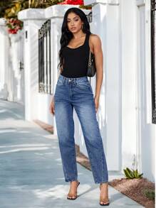 SHEIN LUNE 女士休闲牛仔裤，适合夏季 - 藍色 - 查看 1